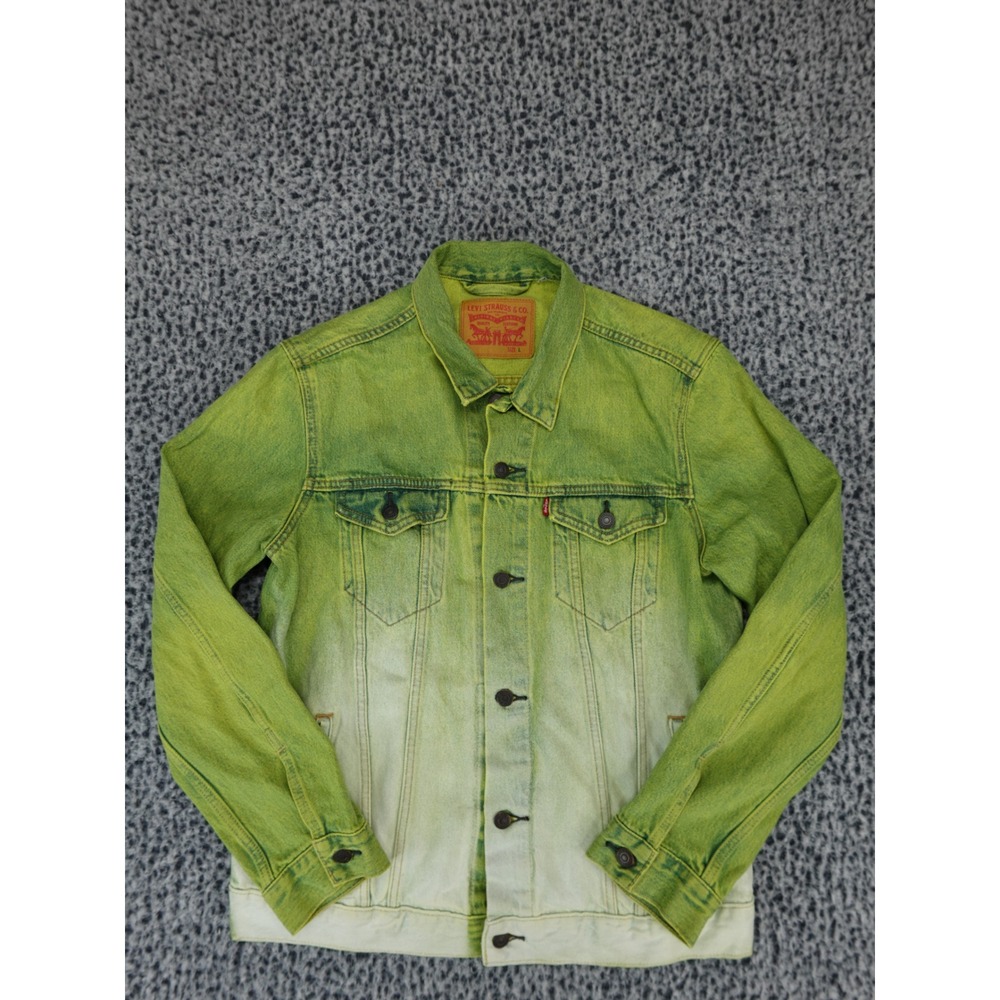 Levi's Type 3 Mens Lime Green Ombre Denim‎ Trucker Jacket Heart Patch Size L